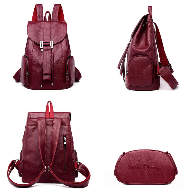 Leather knapsack with secure top flap