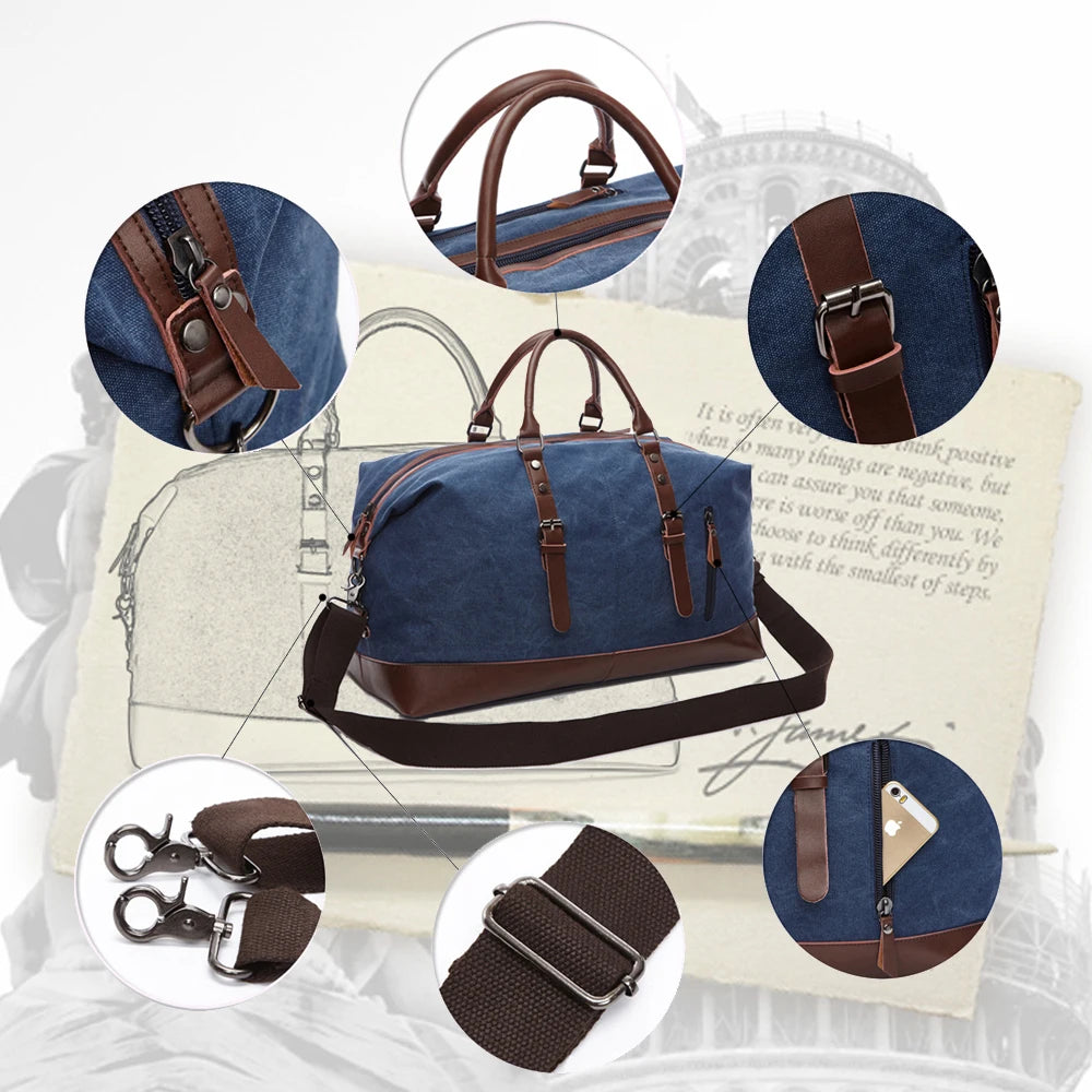 Leather men travel weekender bag