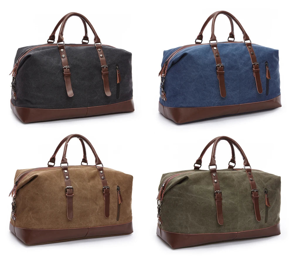 Leather men travel weekender bag