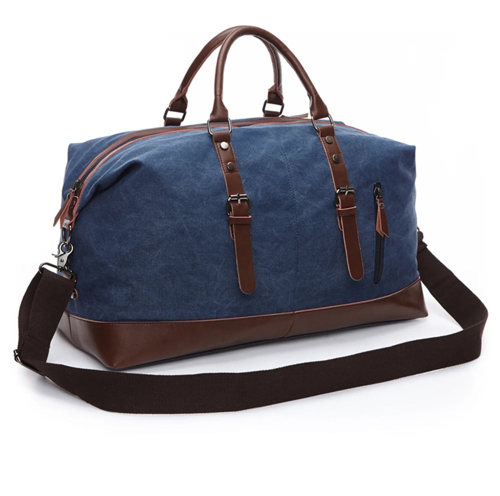 Leather men travel weekender bag