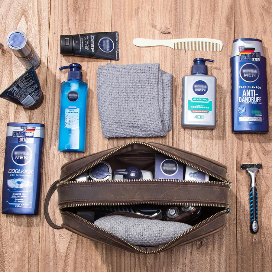 Minimalist leather toiletry bag