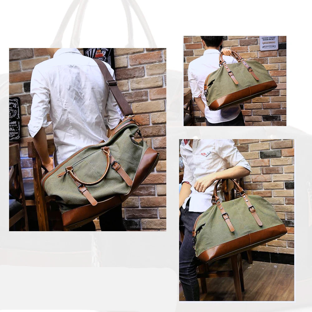 Leather men travel weekender bag