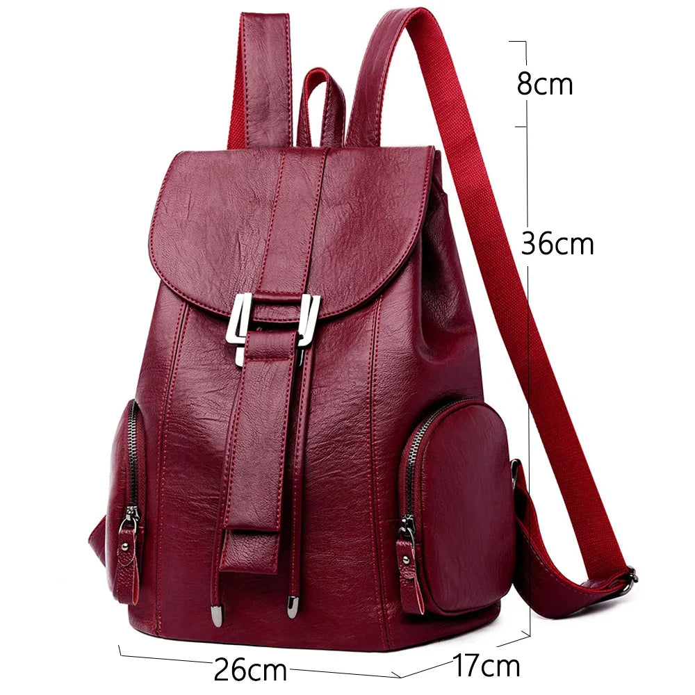 Leather knapsack with secure top flap