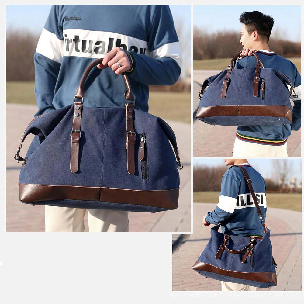 Leather men travel weekender bag