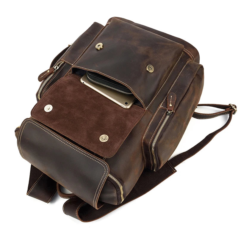 Rustic leather rucksack backpack