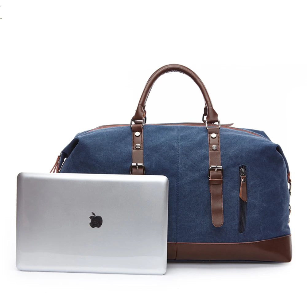 Leather men travel weekender bag