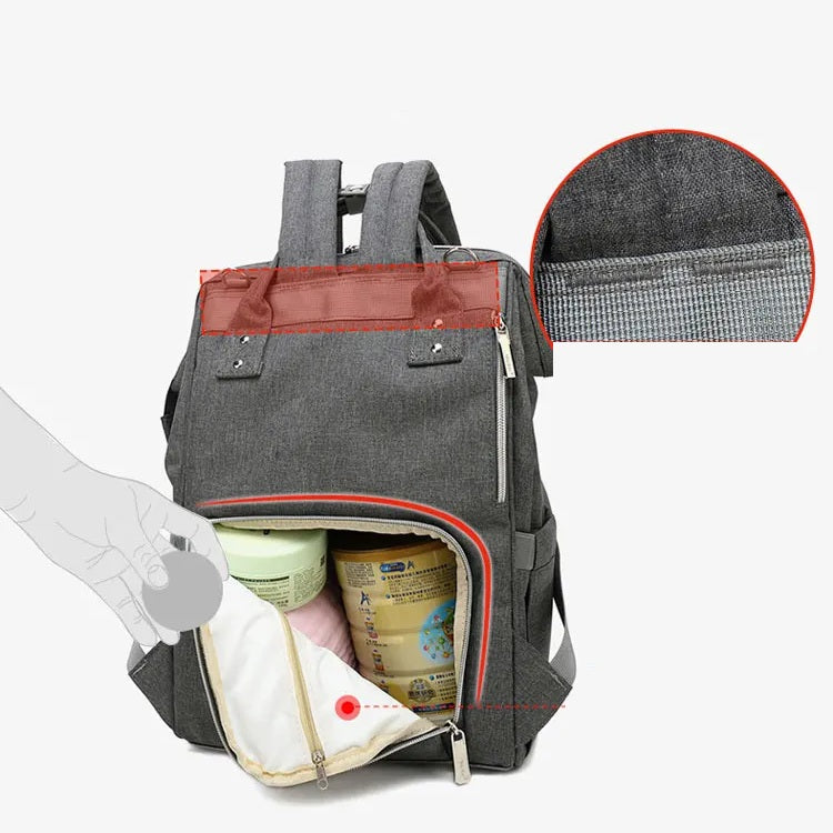 Dark grey stroller compatible diaper backpack