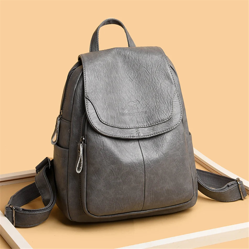 Casual leather knapsack