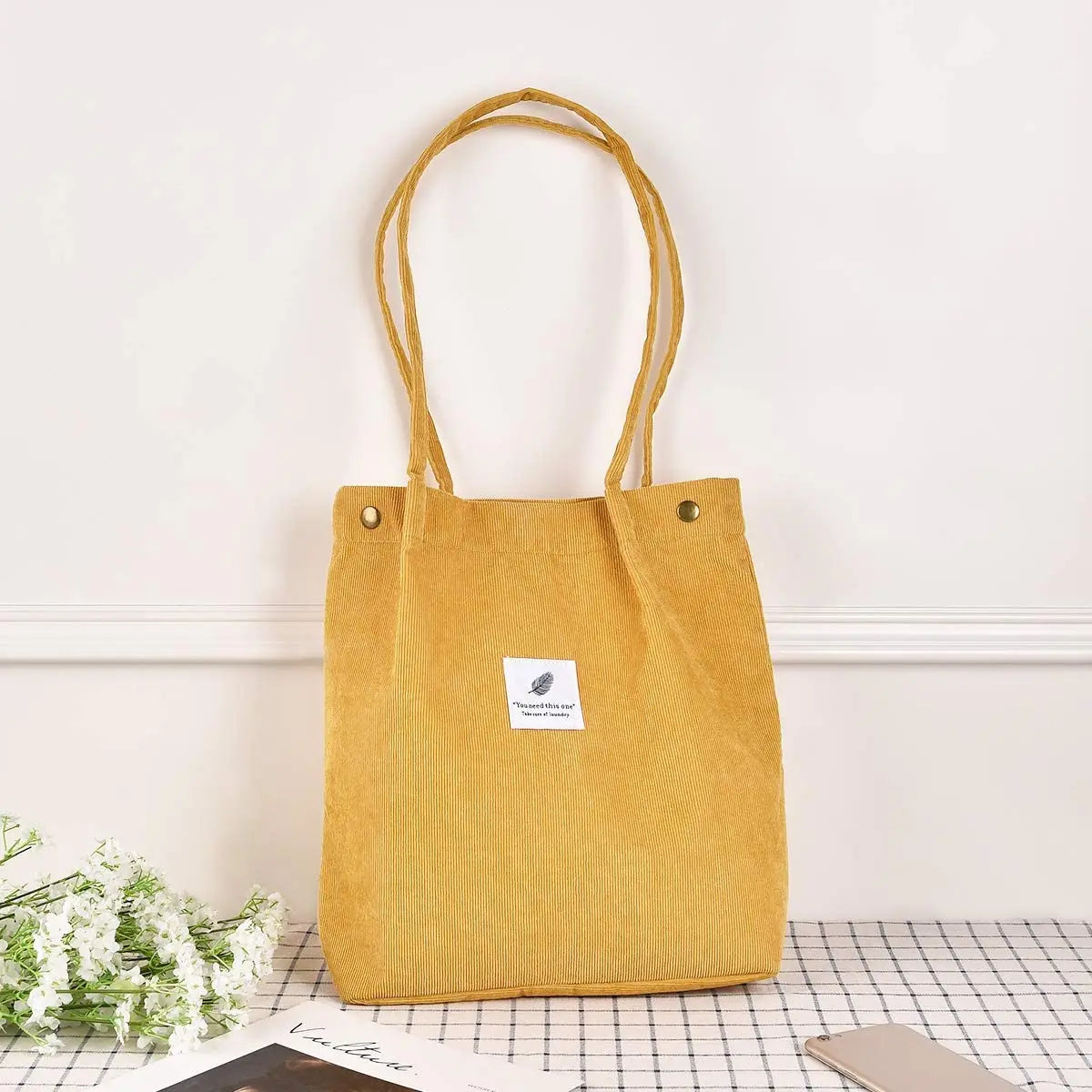 Corduroy tote bag for daily use