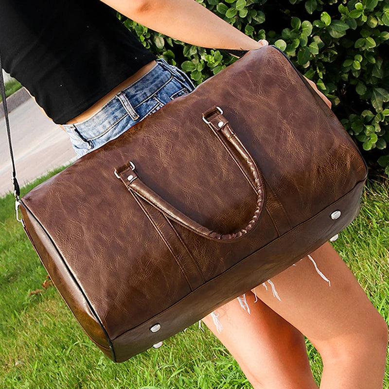 Handcrafted leather overnight duffle bag