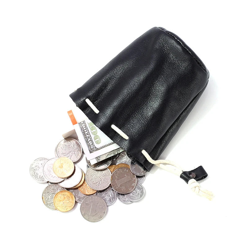 Small leather drawstring pouch