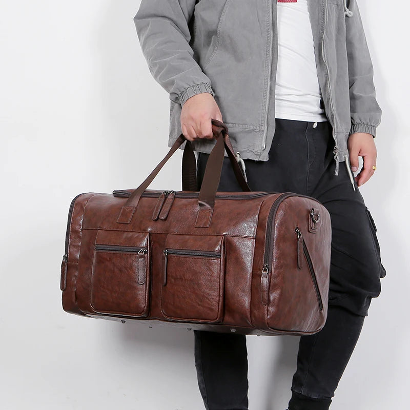 Vintage leather weekender duffle bag