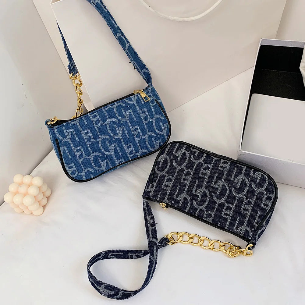 Cute mini denim clutch with chain
