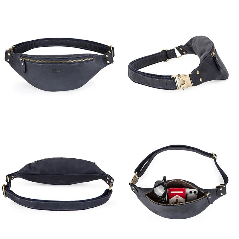 Versatile leather waist sling bag