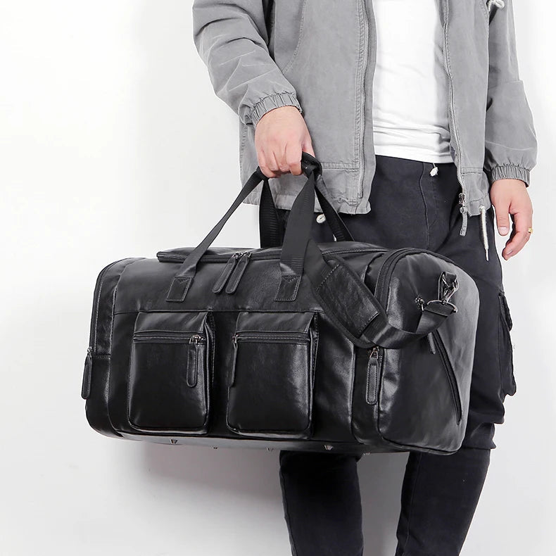 Vintage leather weekender duffle bag
