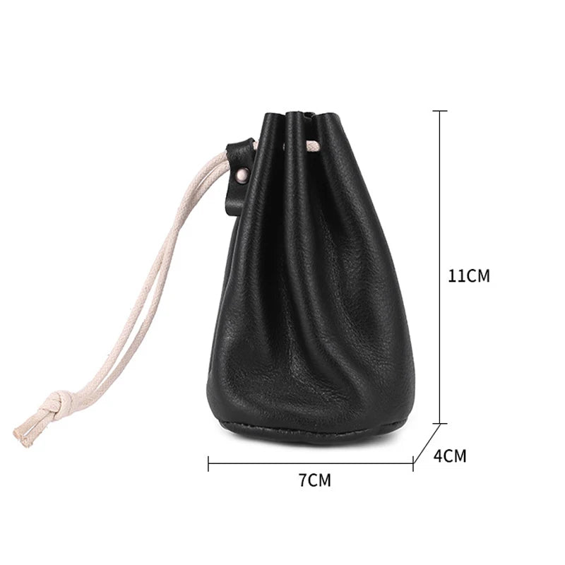 Small leather drawstring pouch