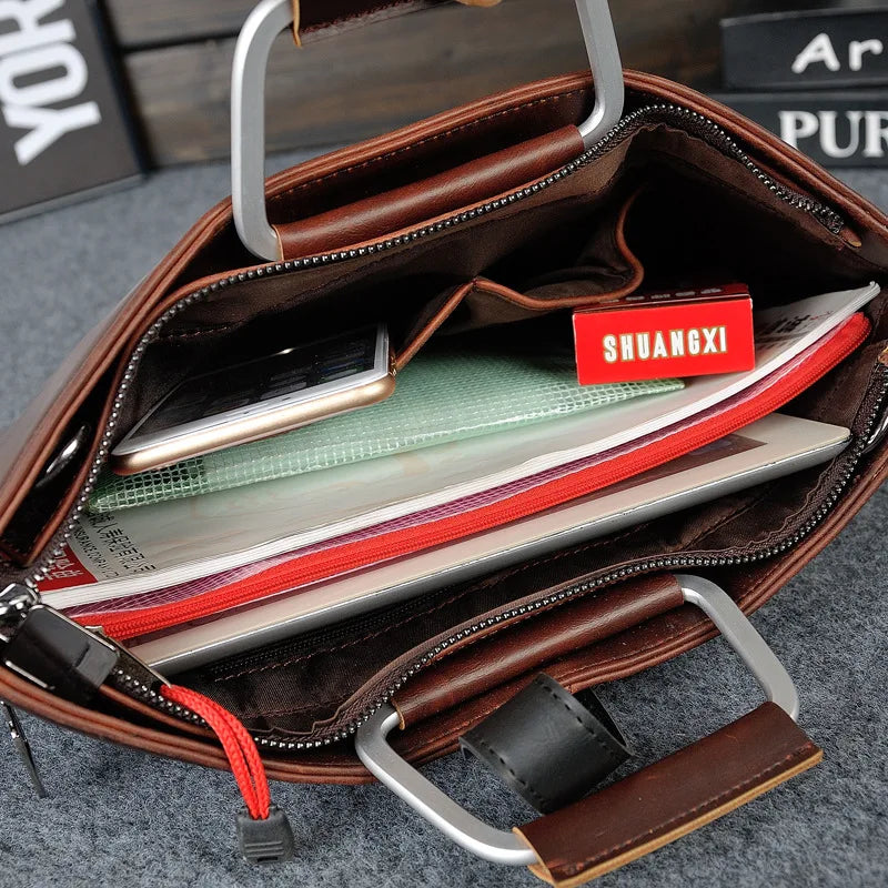 Large capacity leather messenger office bag