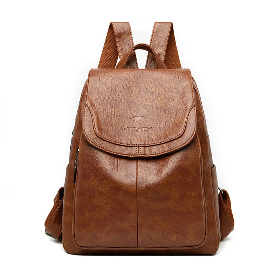 Casual leather knapsack