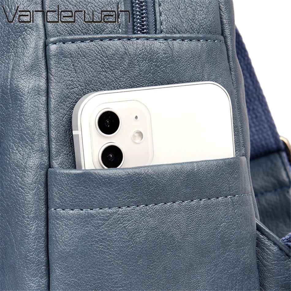 Casual leather knapsack