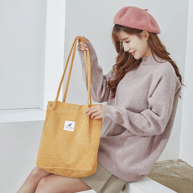 Corduroy tote bag for daily use