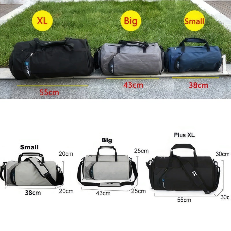 Unisex black sports duffel bag with shoe pocket