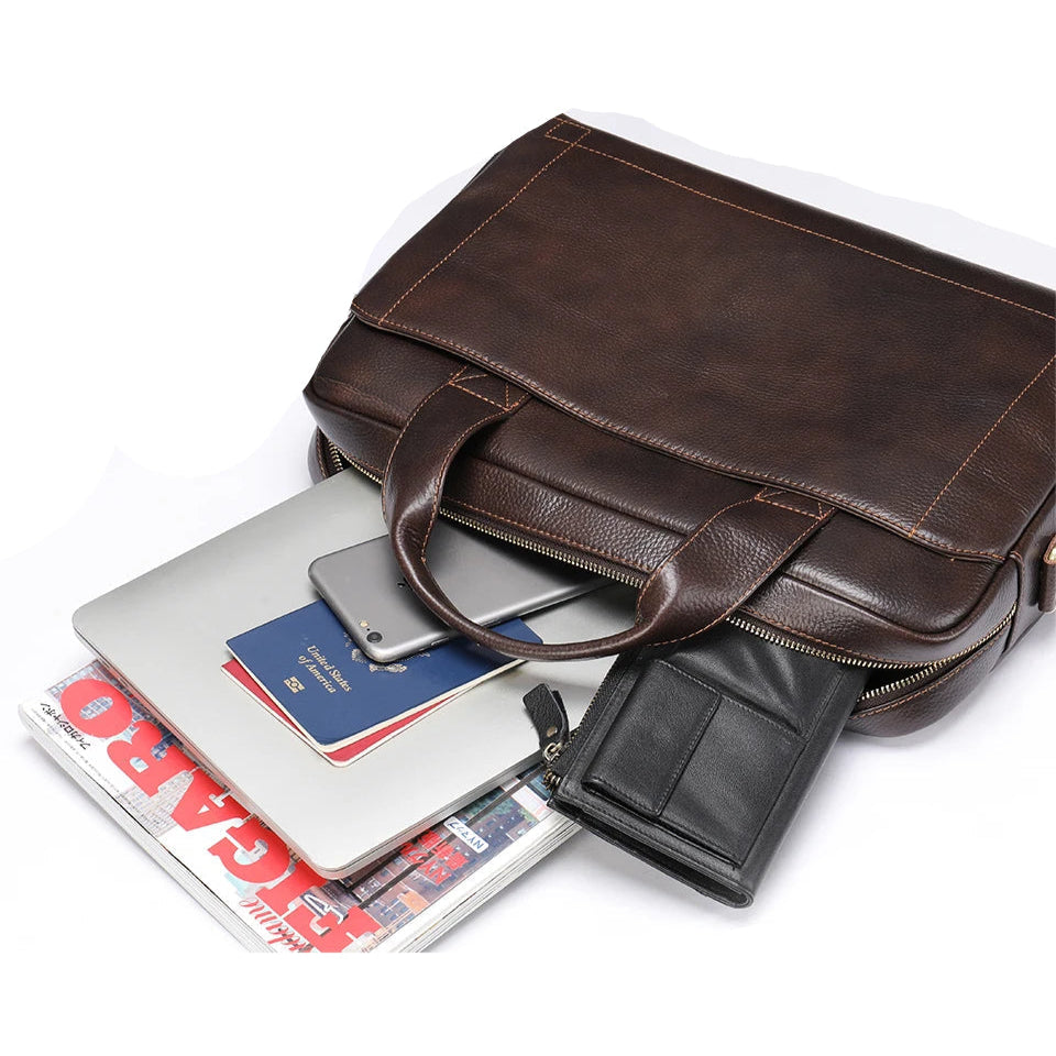 Modern leather briefcase with handle