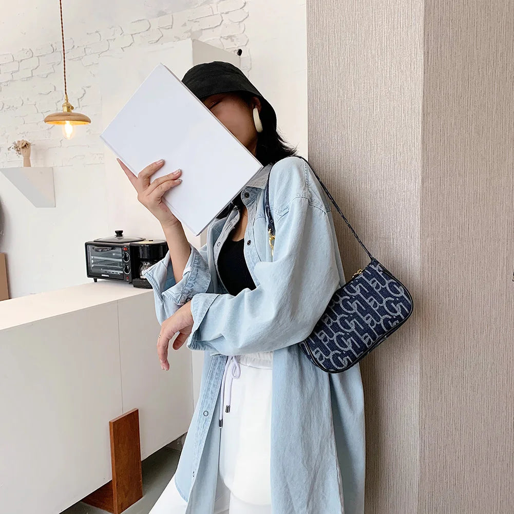 Cute mini denim clutch with chain