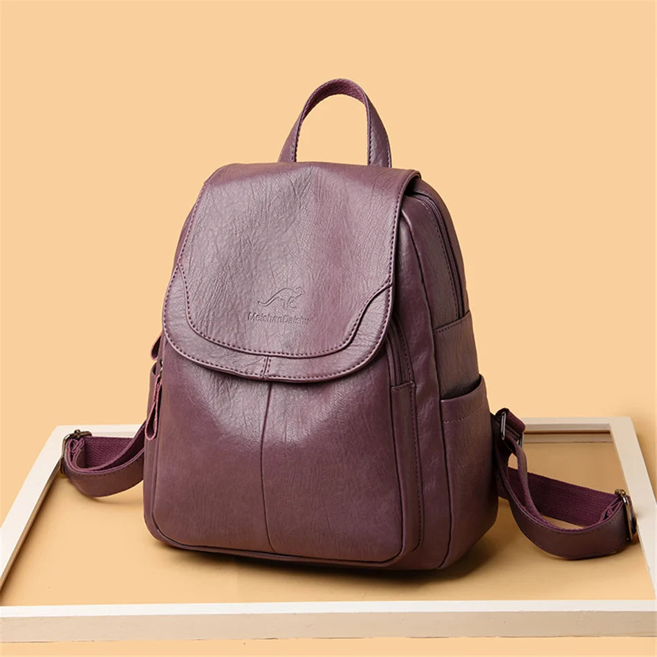 Casual leather knapsack