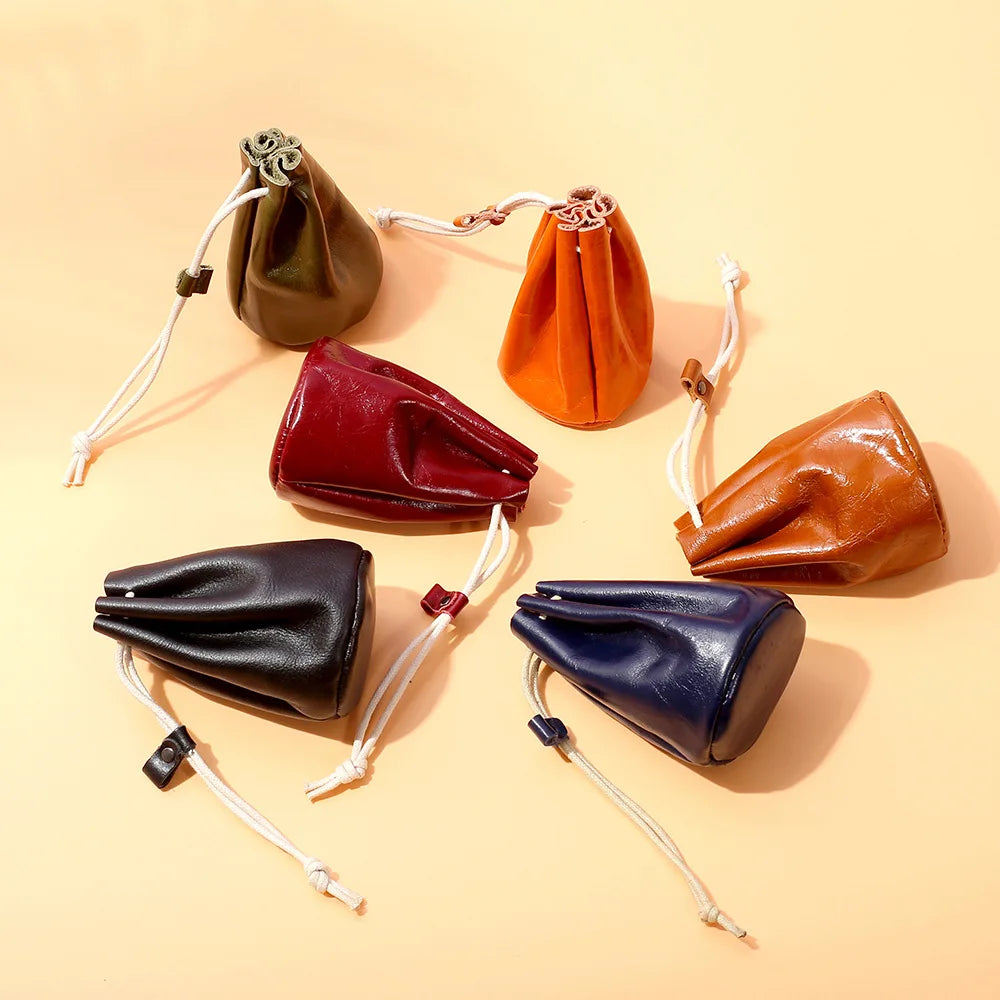 Small leather drawstring pouch