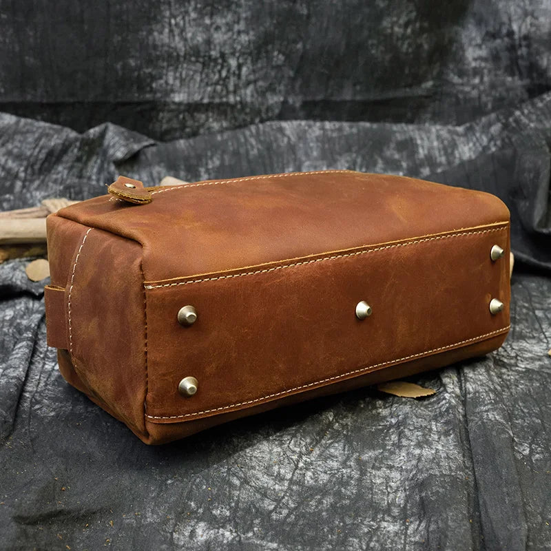 Leather grooming travel bag