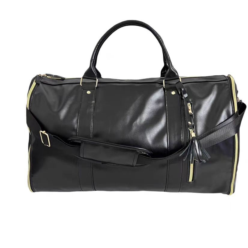 Elegant leather duffle bag with shoulder strap