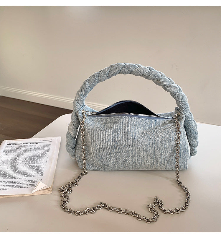 Classic blue denim purse with top handle