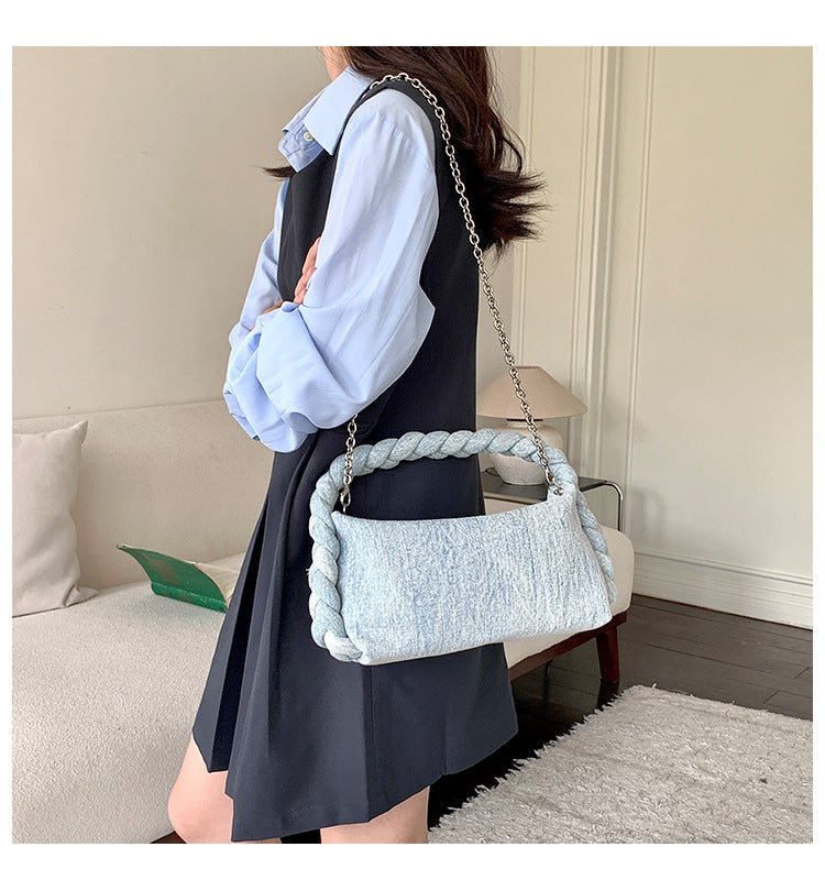 Classic blue denim purse with top handle