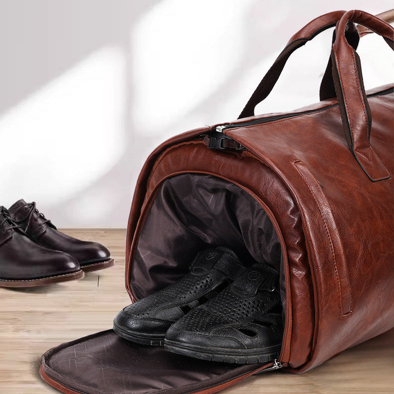 Carry-on size leather weekender duffle bag