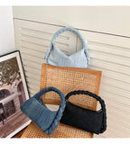 Classic blue denim purse with top handle