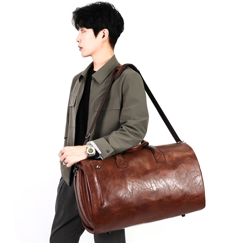 Carry-on size leather weekender duffle bag