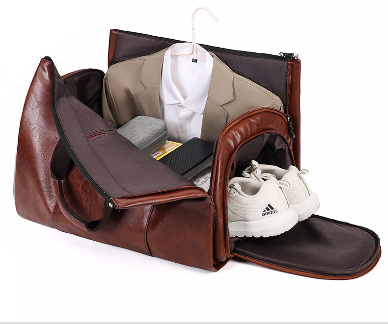 Carry-on size leather weekender duffle bag