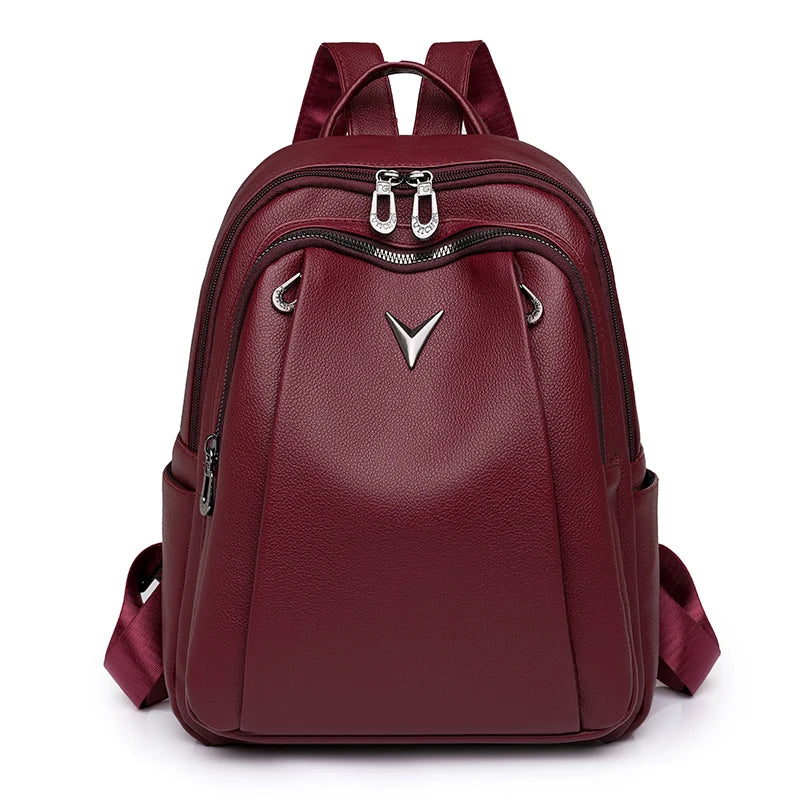 Smooth leather backpack with top handle