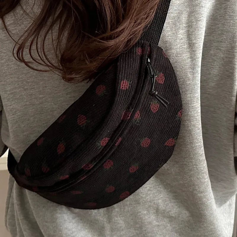 Strawberry corduroy belt bags for women