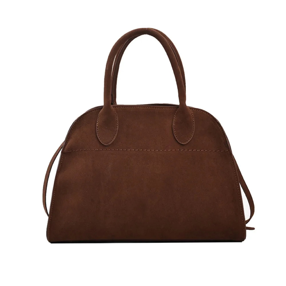 Suede handbag with double handle