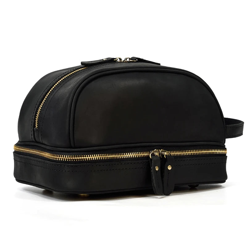 Leather cosmetic and toiletry bag