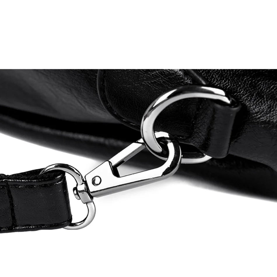 Leather handbag with detachable shoulder strap