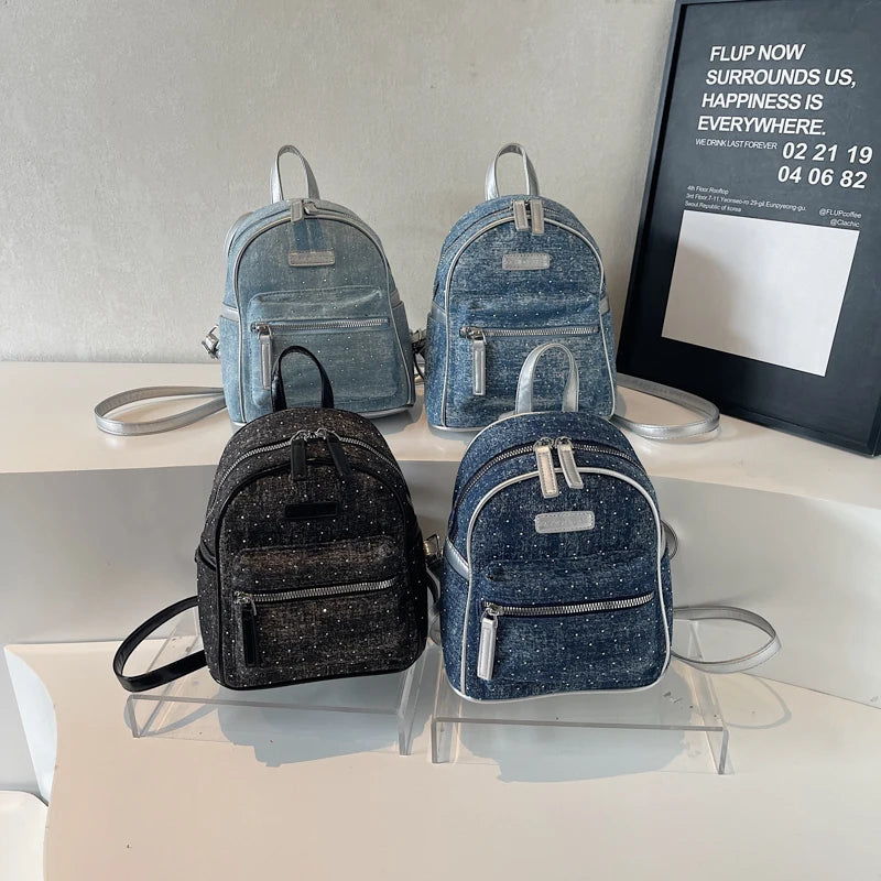 Women's small denim backpack