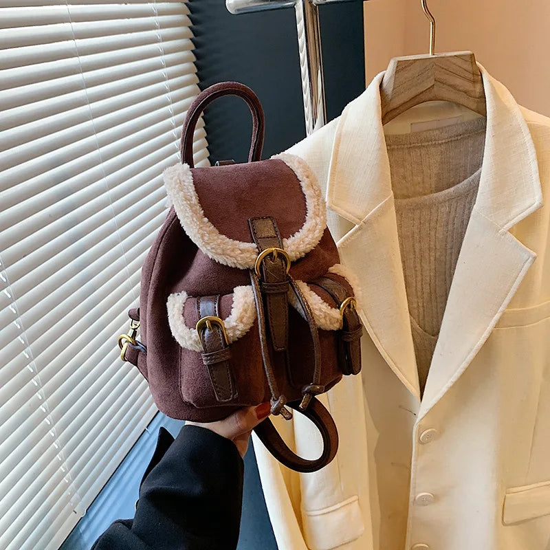 Suede backpack with front pockets
