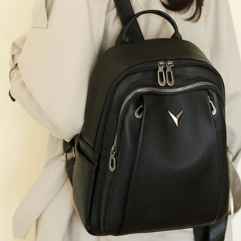 Smooth leather backpack with top handle
