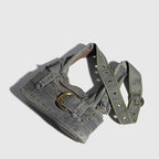 Distressed denim crossbody handbag with double zip
