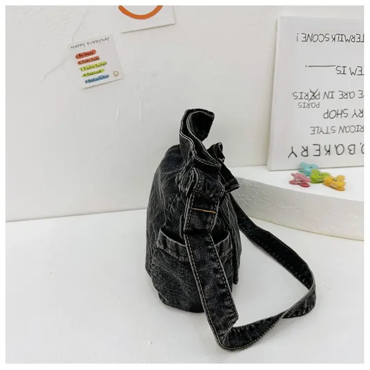 Denim top-handle handbag