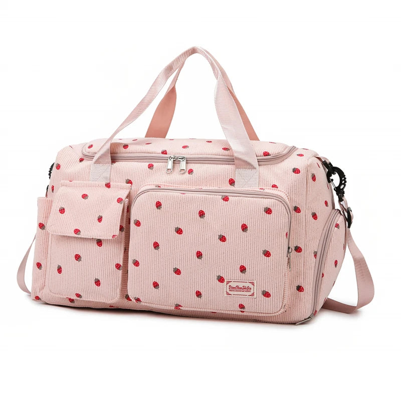 Corduroy travel toiletry bag with shoulder strap