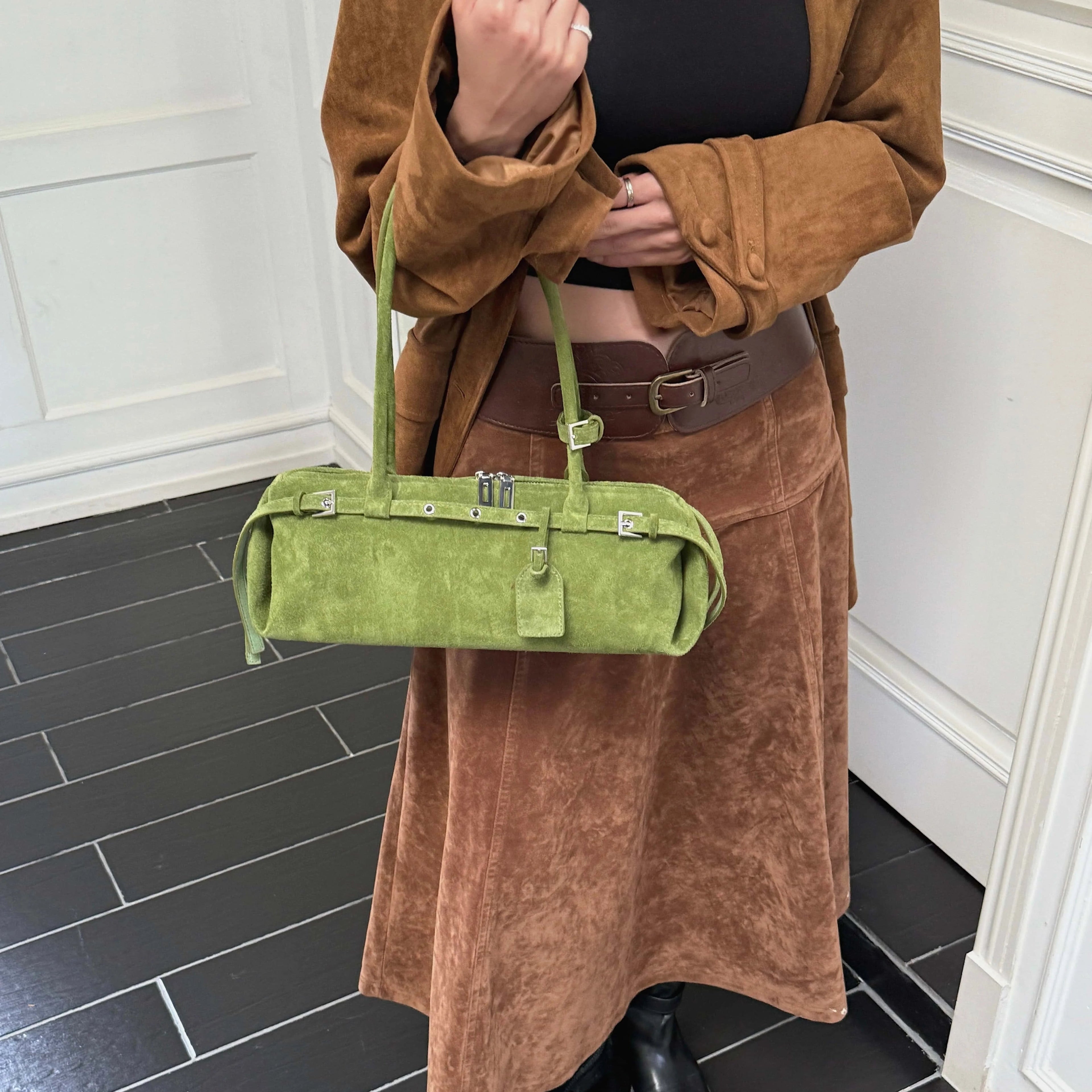 Rectangular suede handbag