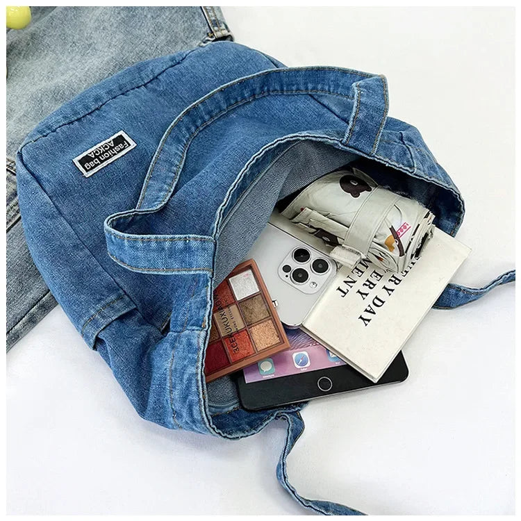 Denim tote bag with soft handles